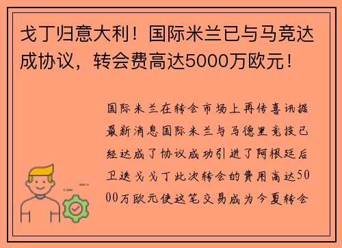 戈丁归意大利！国际米兰已与马竞达成协议，转会费高达5000万欧元！