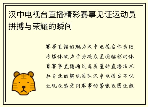 汉中电视台直播精彩赛事见证运动员拼搏与荣耀的瞬间